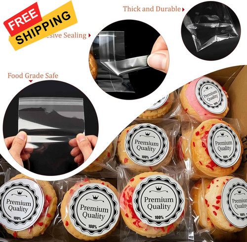 300 PCS Clear Cellophane Cookies Bags Self Sealing with 4x6" and 5x7",