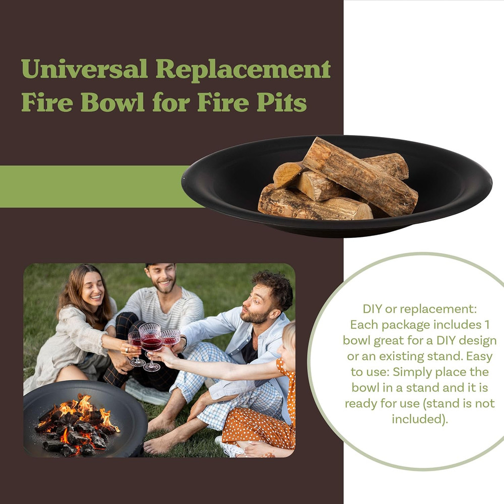 Fire Bowl - 30In Firepit Insert for DIY Fire Ring or Replacement - High Temp Fin