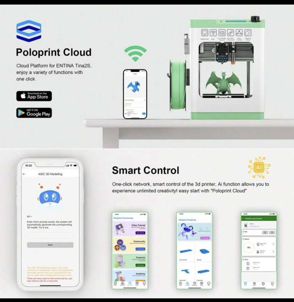Tina2S Mini 3D Printer, 3D Printer With Wi-Fi Cloud Printing