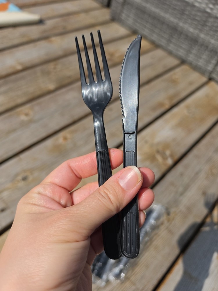 Individually Wrapped Black Heavy Weight Plastic Fork + Knife Set