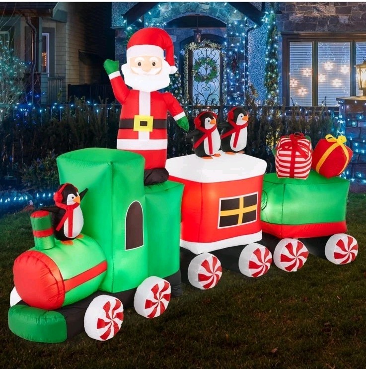 Christmas Train & Animated Santa 8.5 x 5ft Lighted Inflatable Holiday