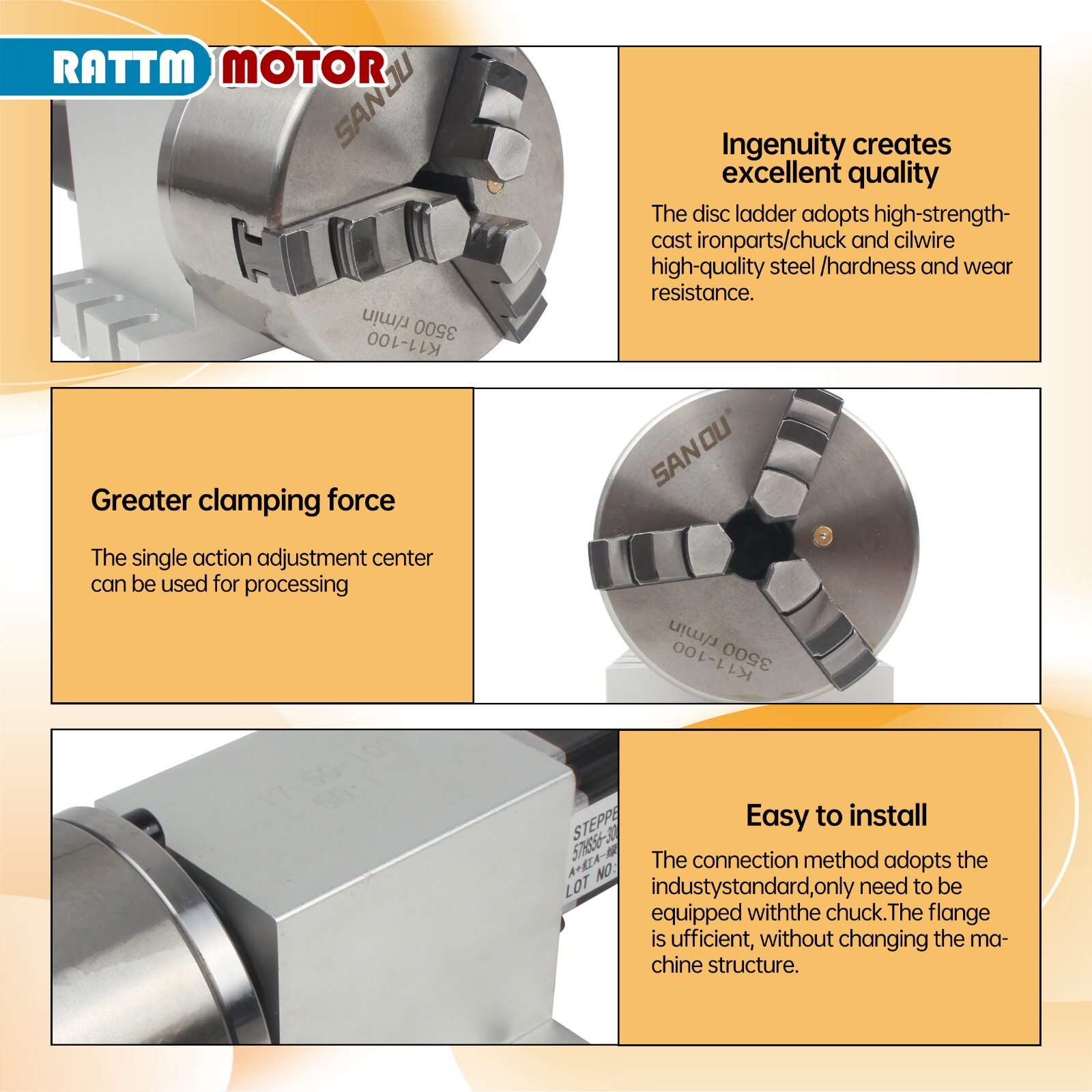 【US】CNC 4th Axis Rotational A Axis 3 Jaw 100mm No Backlash Harmonic Gearbox 50:1
