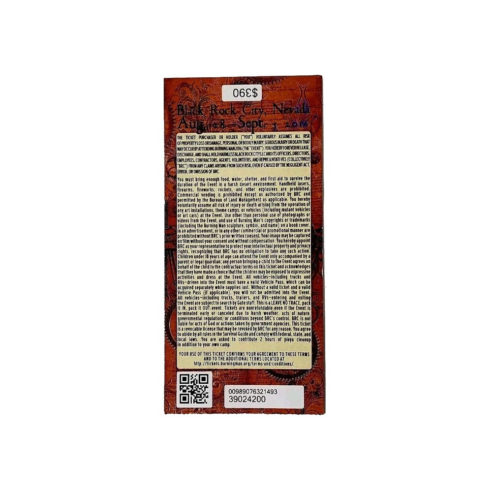 Burning Man Ticket Torn Used Stub 2016 DA VINCI'S WORKSHOP
