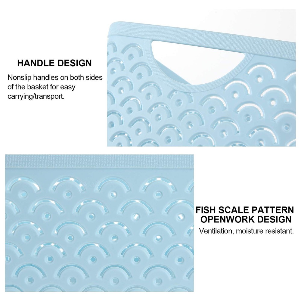 5 Pack Plastic Storage Baskets, Portable Blue Fish Scale Pattern Hollow Deskt...