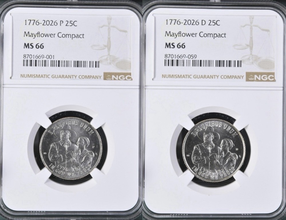 2026 Mayflower Compact Quarters P&D Set (NGC MS66)