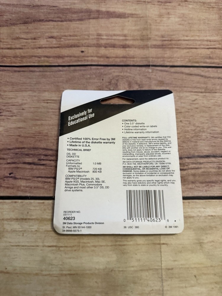 3M DS DD 3.5" Diskettes Formatted IBM Double Sided/Density Sealed Single Pack