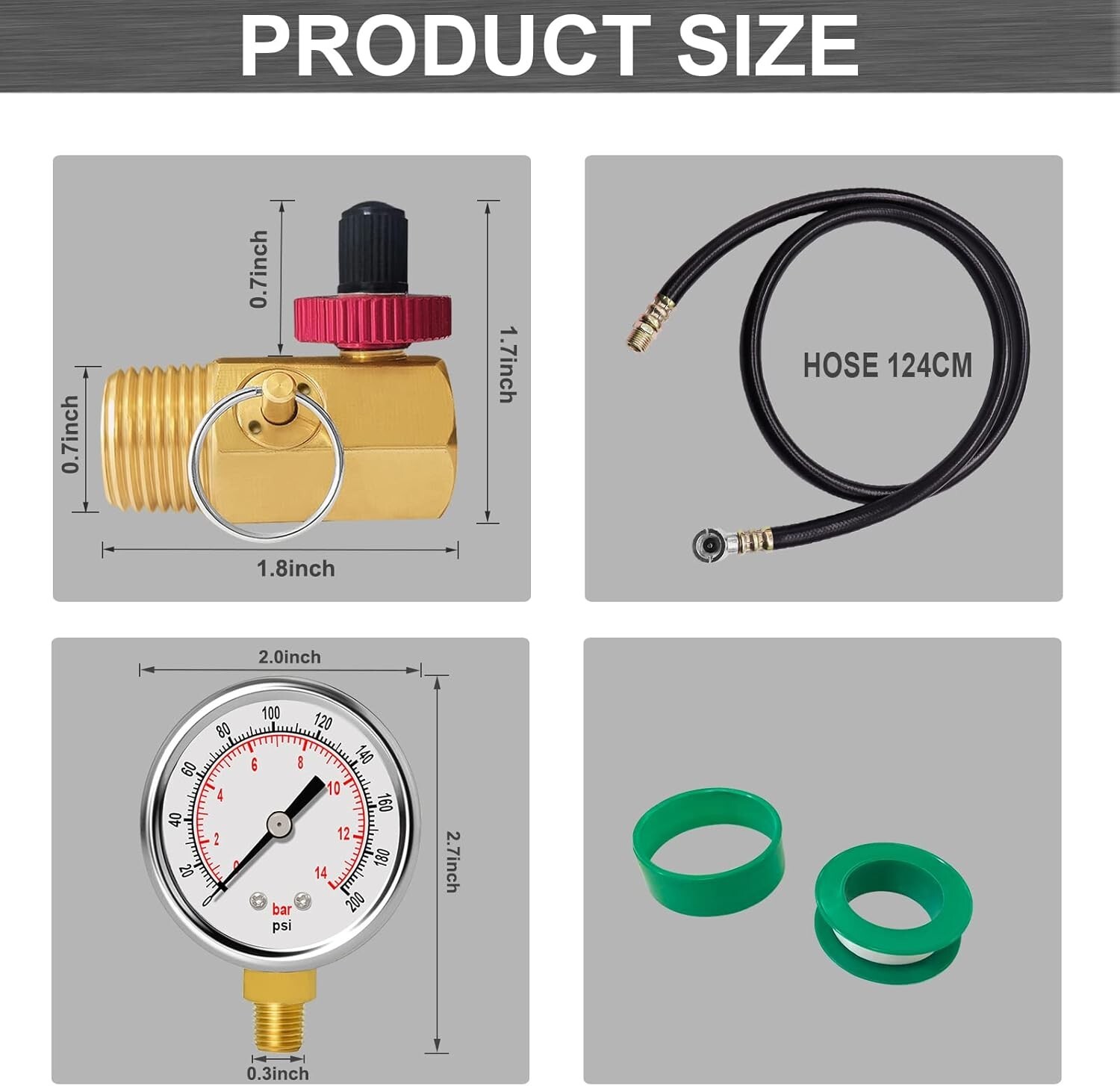Air Tank Repair Kit with Safety Valve Pressure Gauge Hose for Portable CarryTank