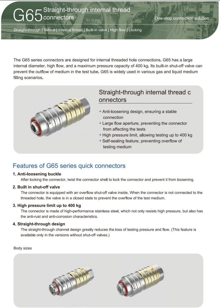 Leak Test Straight-Through Internal Thread Connectors – High Flow, Built-In Va