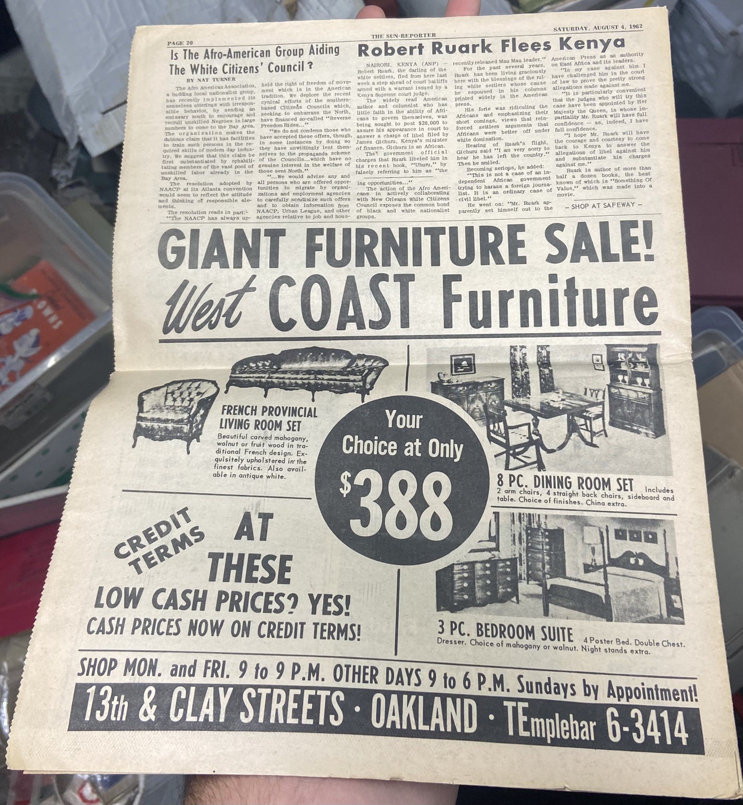 FULL Aug. 4, 1962 Black / African-American San Francisco SUN-REPORTER Newspaper