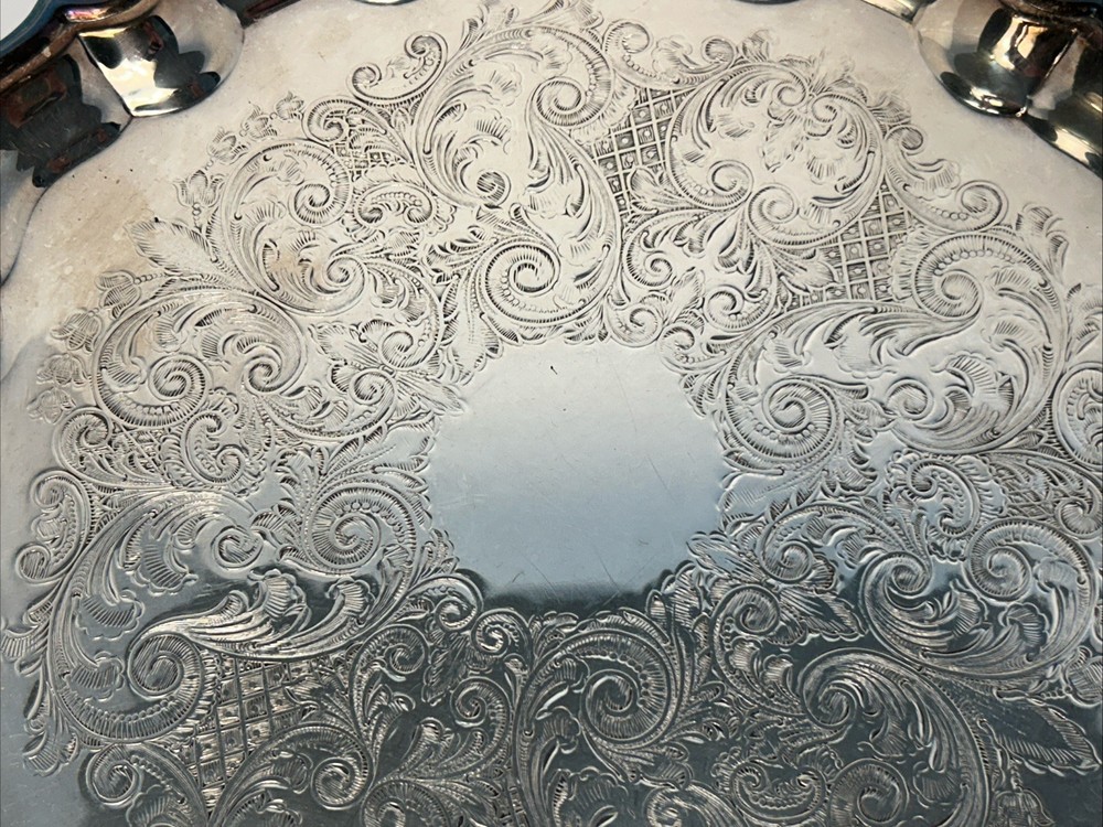 Towle E. P. Serving Platter Silver Plate Ornate Design 10.5” Round Tray #4035