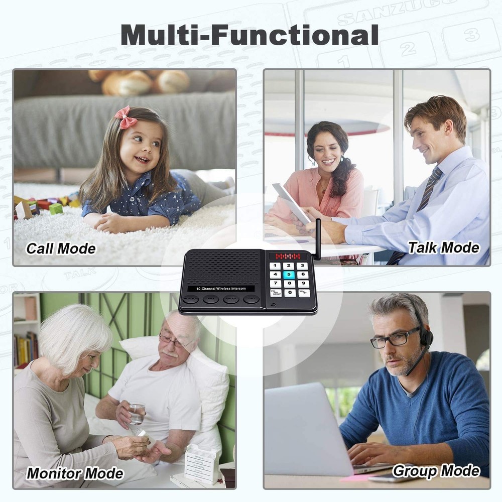 Intercoms Wireless for Home - 10 Channel 3 Privacy Code Wireless Intercom System