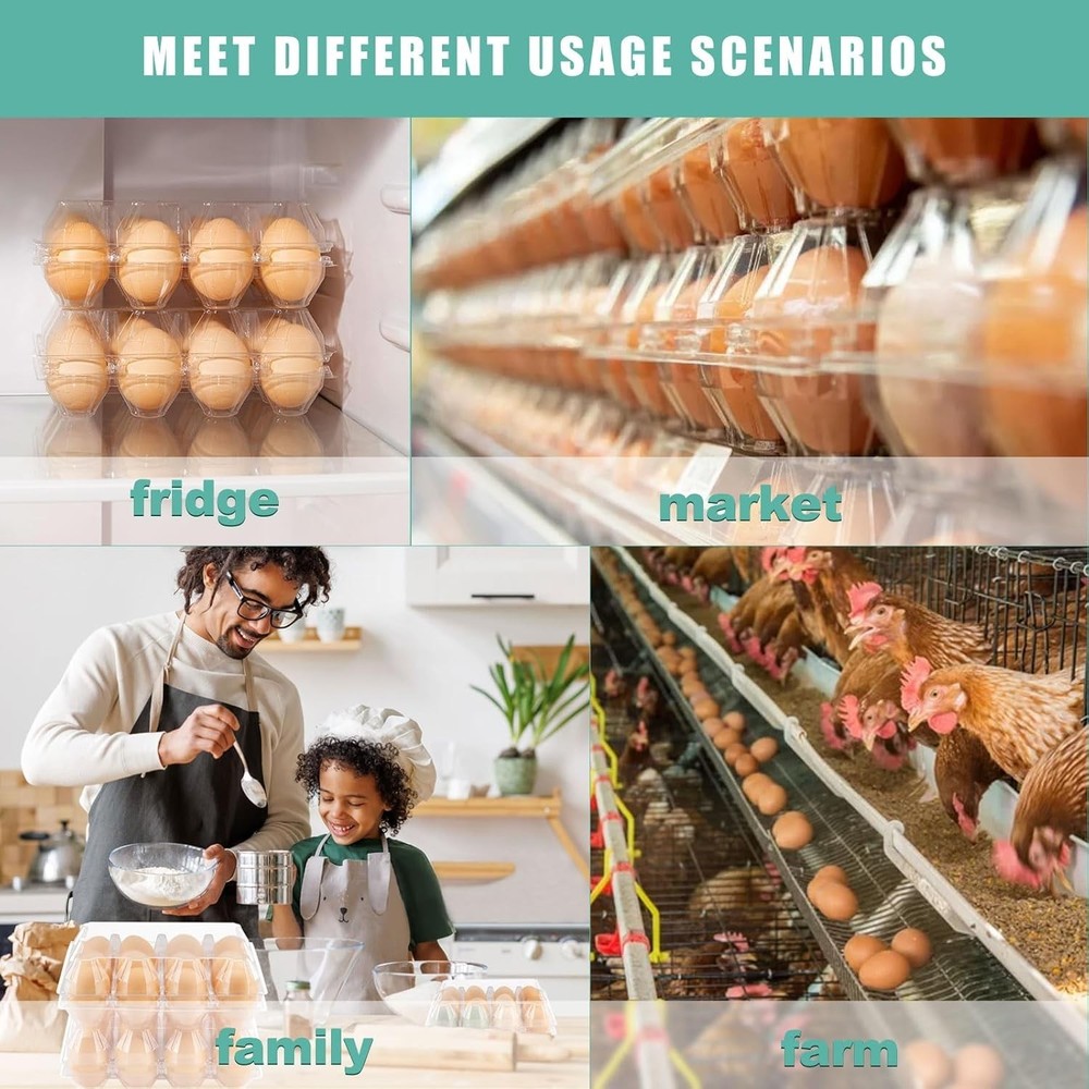 100 Pack Egg Cartons Bulk, Clear Plastic 12-Egg Cartons (3×4), Stackable Egg Con