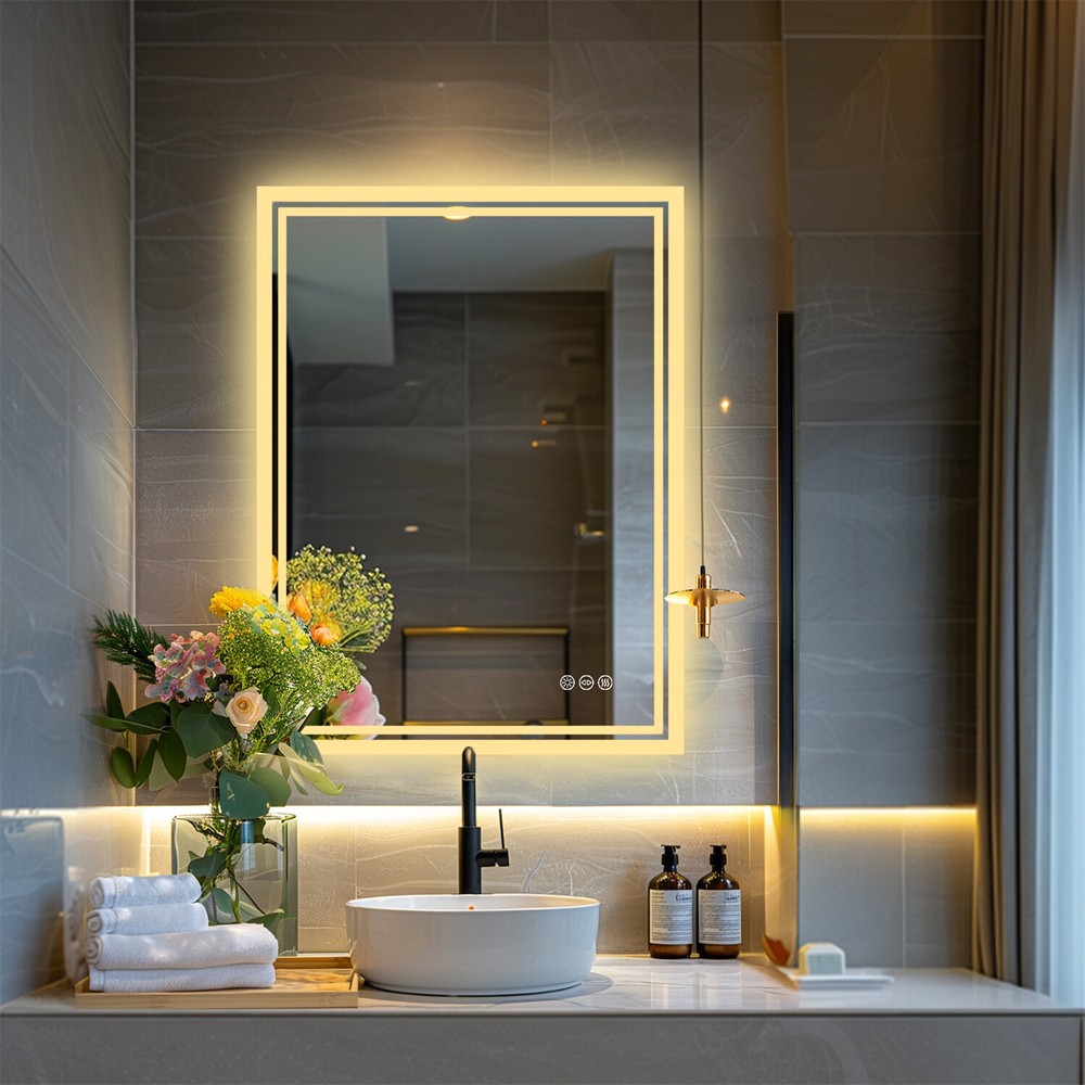 LED Bathroom Mirror Smart Touch Antifog Wall Vanity Mirror Waterproof Dimmable