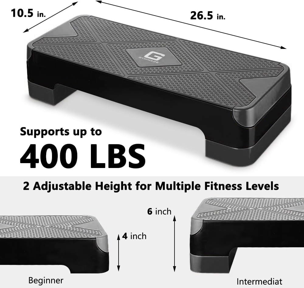 Adjustable Workout Aerobic Stepper, Aerobic Exercise Step Platform with 2 Ris...
