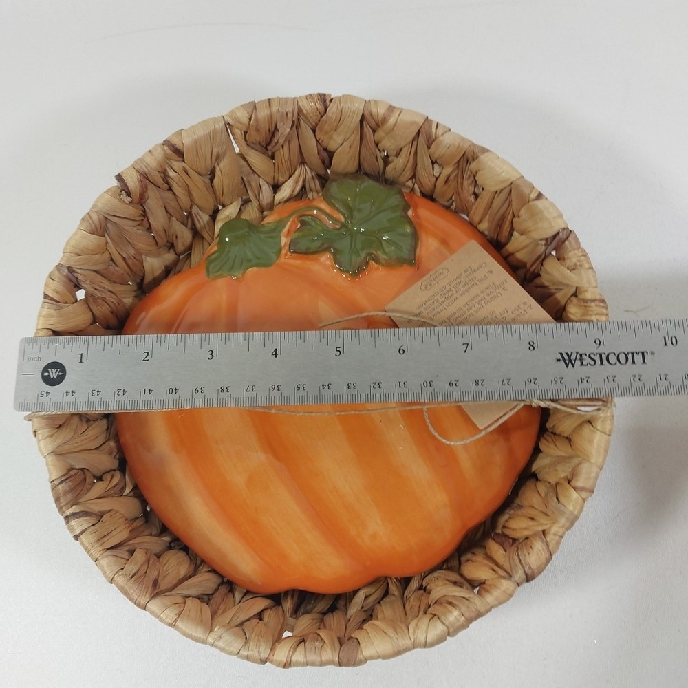 New Mud Pie Ceramic Pumpkin BREAD Warming Stone Serving Basket Set