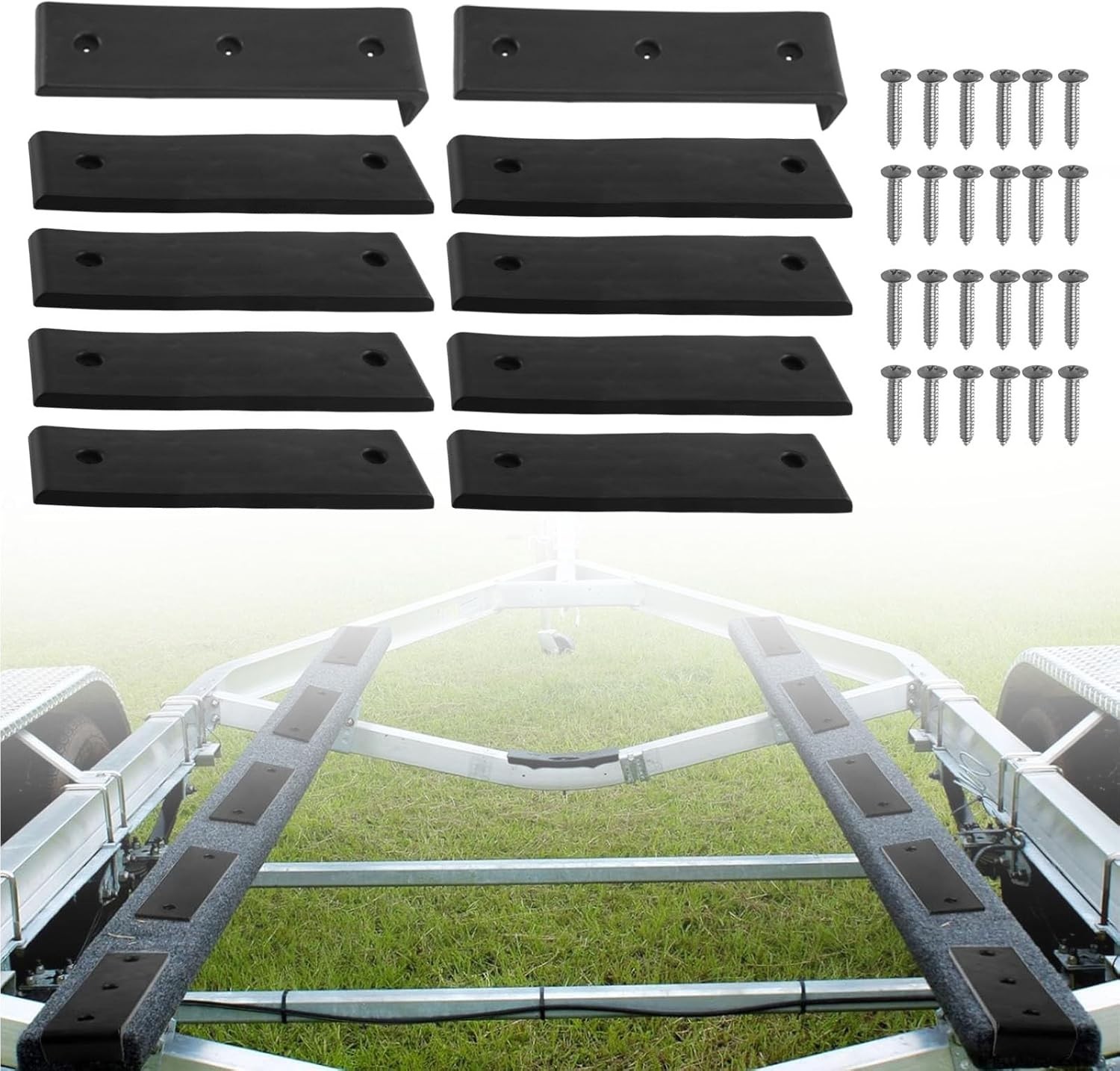 10PCS Boat Trailer Bunk Slides Kit - 8 Bunk Pads&2 Enders,Fits 3 Inch x 10 Inch