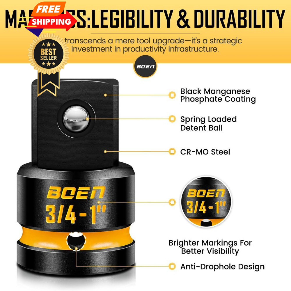 BOEN PRO 3/4"F to 1"M Impact Socket Adapter, Driver