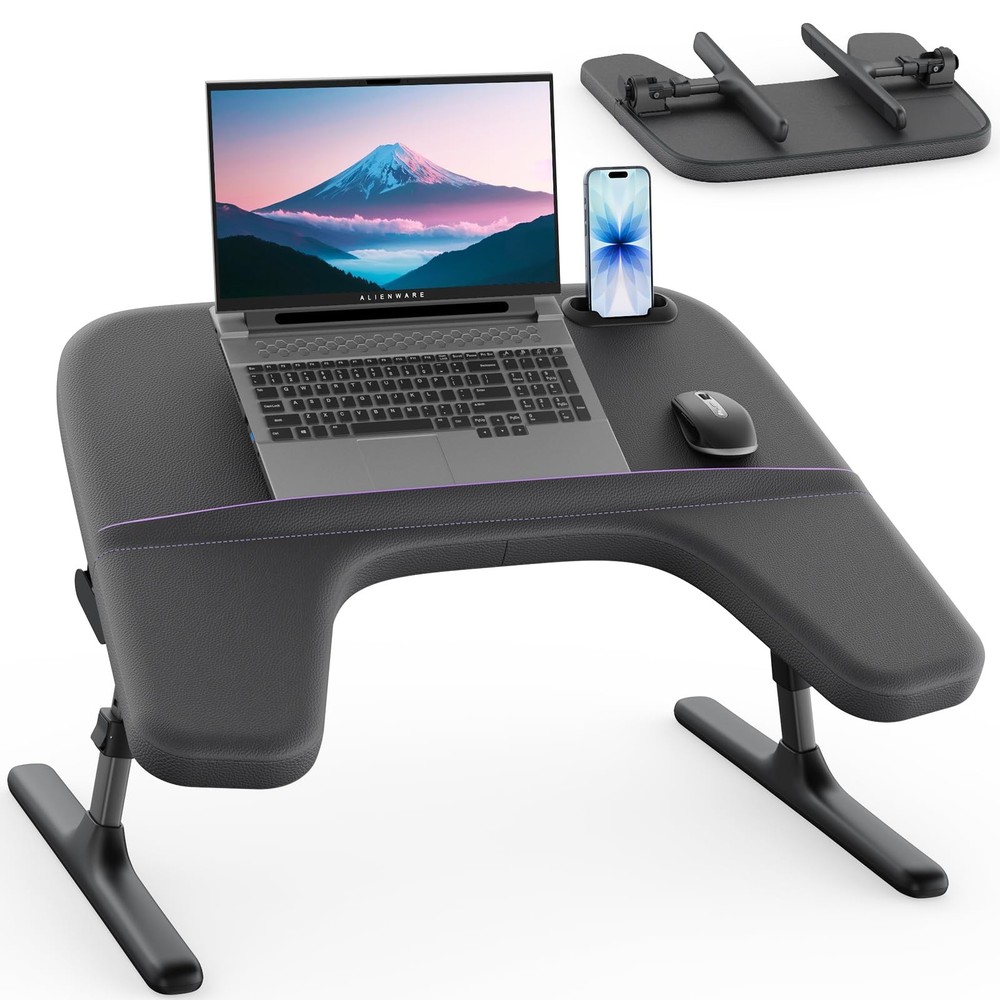 Laptop Lap Desk for Bed & Couch, Adjustable Height & Angle Bed Desk with Soft...