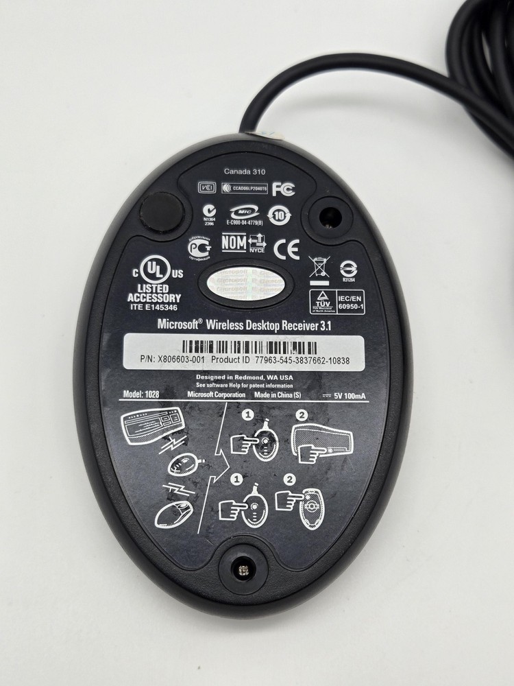 Microsoft Wireless Desktop Receiver 3.1 USB Model 1028 Keyboard Mouse PC Adapter