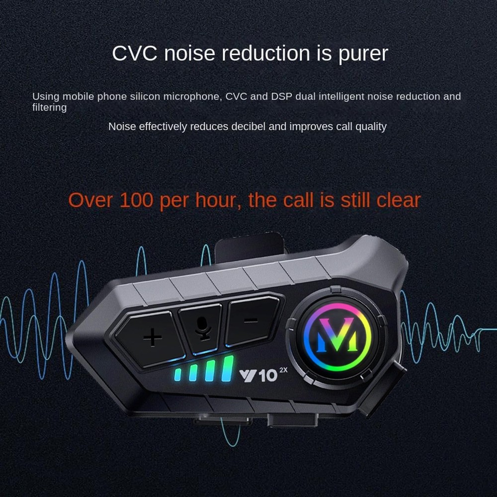 Motorcycle Helmet Bluetooth Intercom Noise Cancelling 2 Pack Talk Waterproof