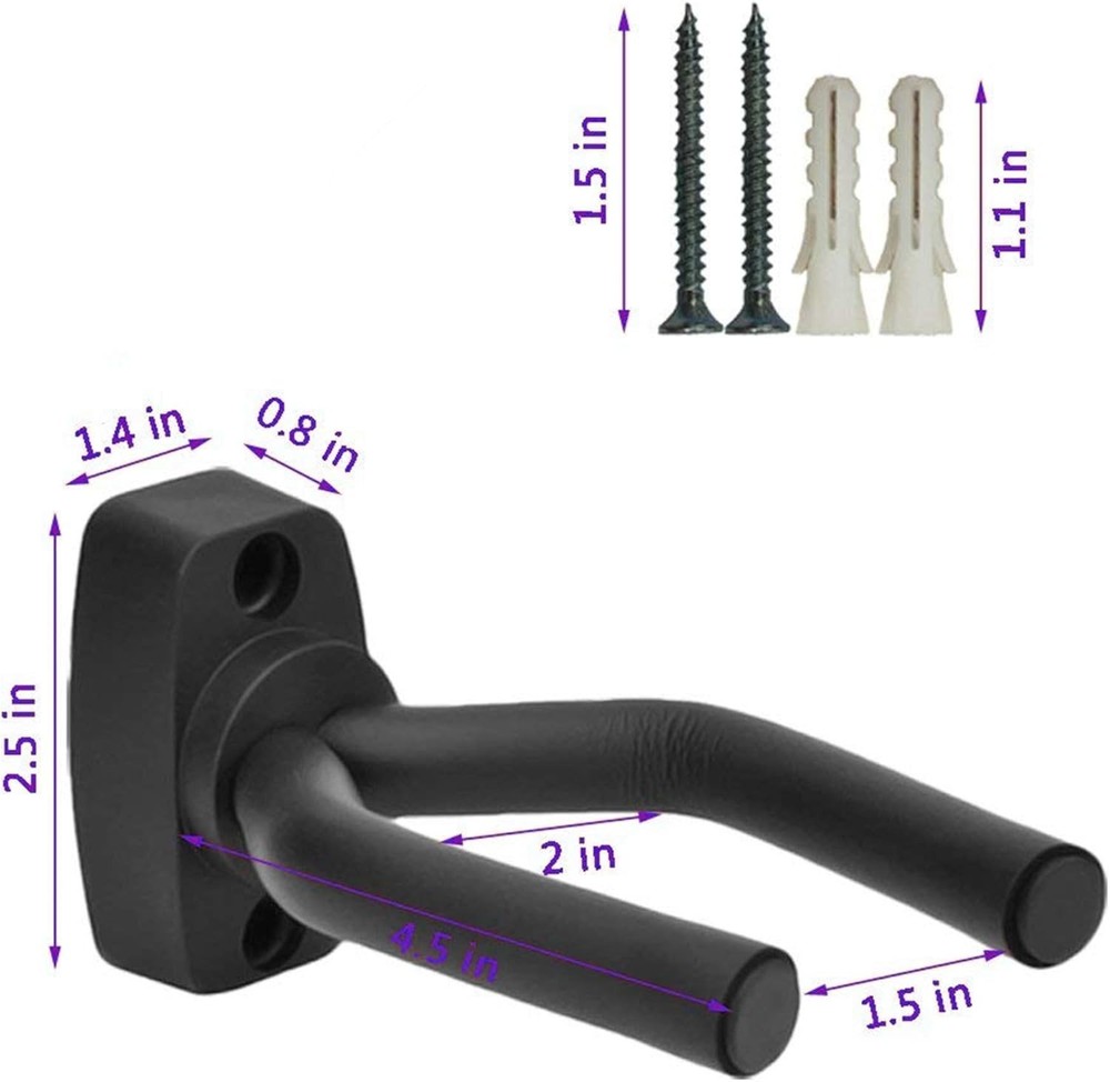 Guitar Hanger - 2 Pack Wall Mount, Fits All Instruments, Easy to Install