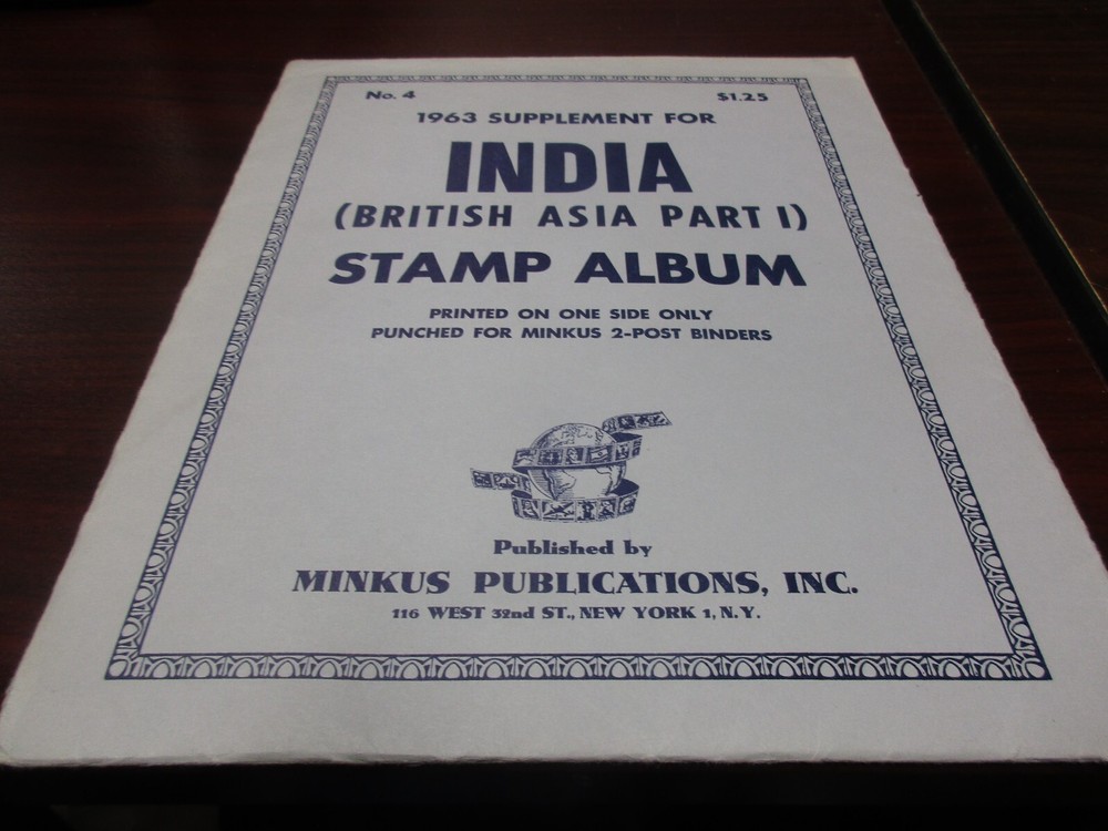 "MINKUS"  1963 #4 SUPPLEMENT INDIA STAMP ALBUM    W/FREE SHIPPING!!!