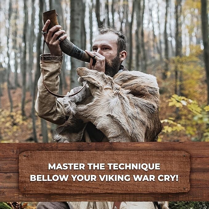 Viking War Horn - 16" Genuine Ox-Horn Battle Trumpet Premium Hand Engraved