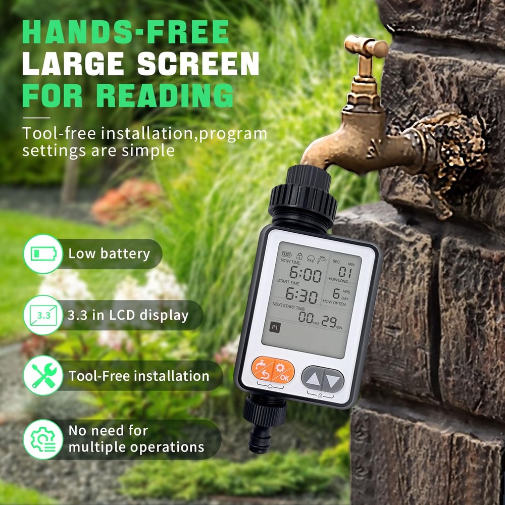Sprinkler Timer for Garden Hose, 10 Programmable Water with Black