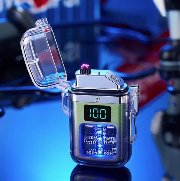 1XTransparent shell waterproof rechargeable pulse lighter with digital display