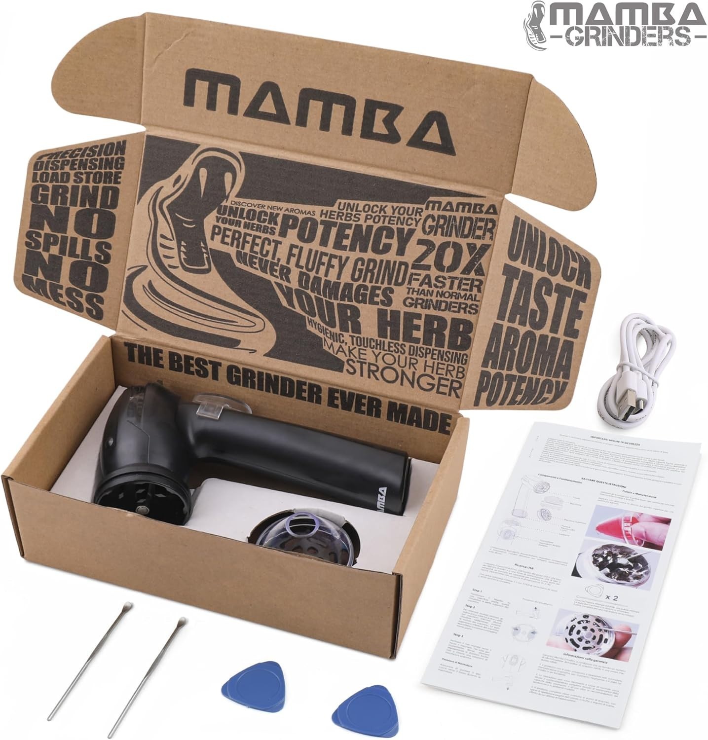 Mamba Lite USB Electric Herb Grinder 0.75g All Plastic Small Portable Black