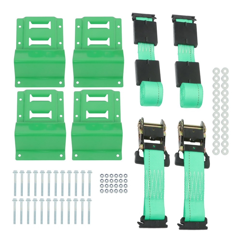 Universal E Track System 2 Straps 4 Wheel Chocks Hardware Cargo Control Green