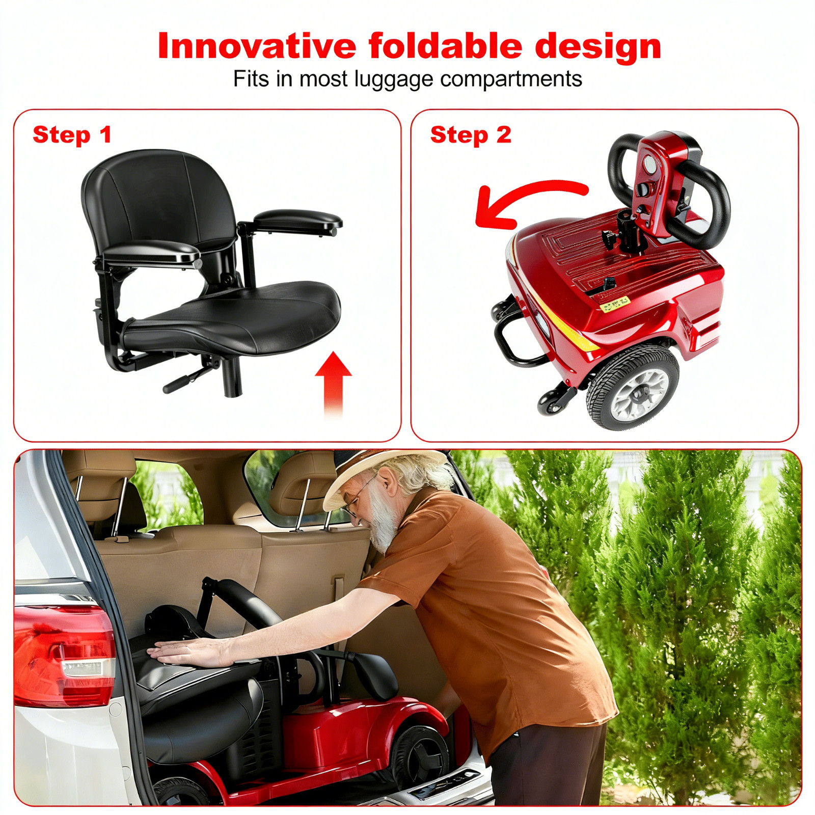 EOEOTWO Folding 4 Wheel Mobility Scooters for Senior Adult Max Load 419lbs