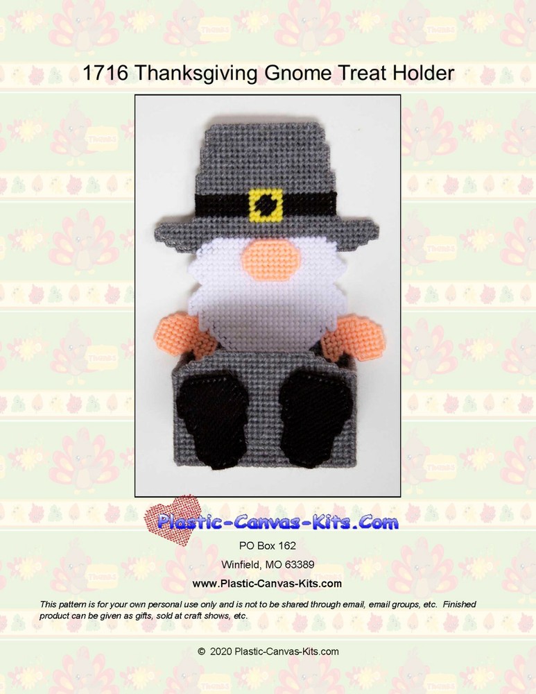 Thanksgiving Gnome Treat Holder-Plastic Canvas Pattern or Kit