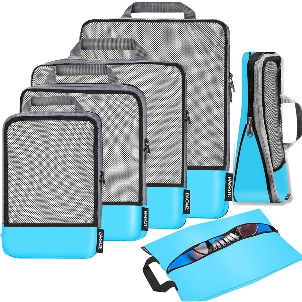 Organizational 6-Pack Compression Cubes - Lightweight Half Mesh Travel Solution