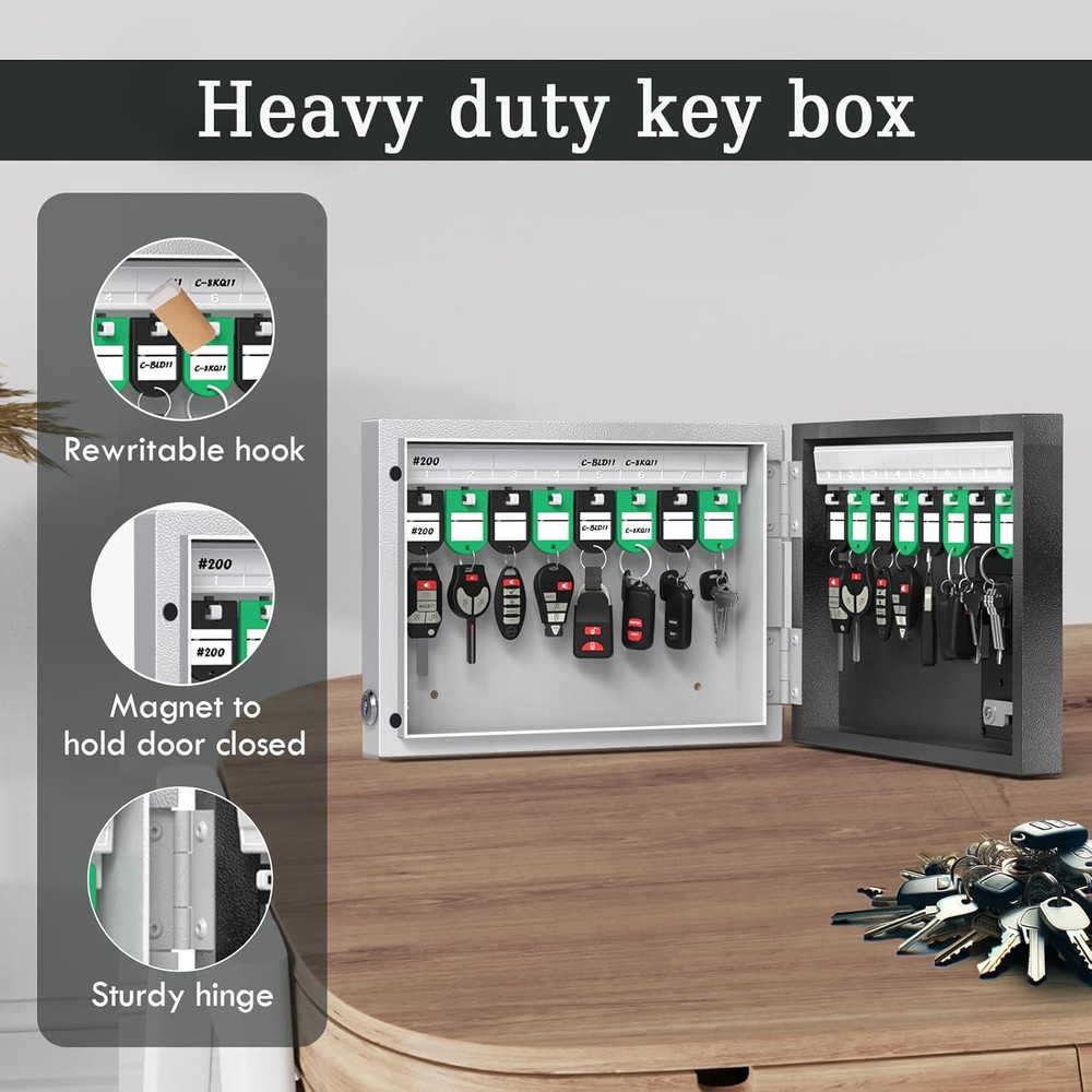 Smart 16 Key Lock Box - Wall Mount Key Cabinet with App & Code Access