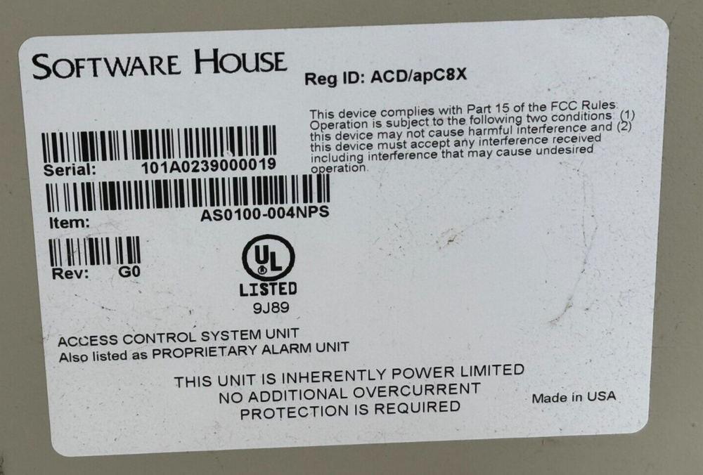 USED Tyco Software House AS0100-004NPS Panel Box