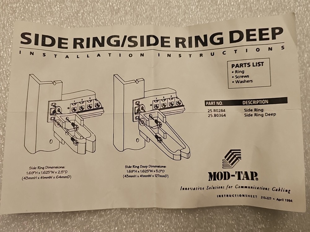 MOD-TAP Side Ring 1U Rack Cable Management Guide