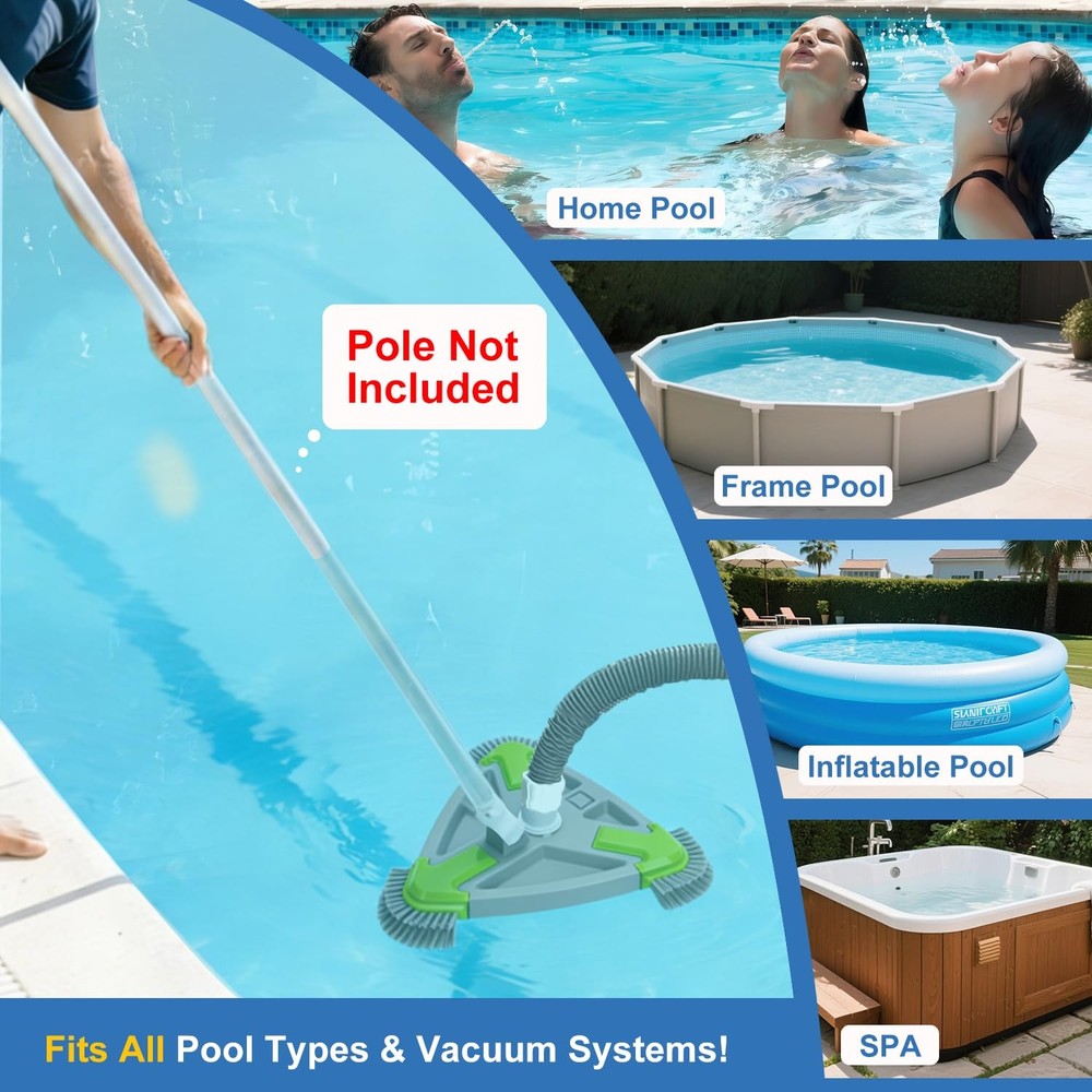 Weighted Triangular Pool Vacuum Head with Side Brushes, 13.5" Pool Cleaner Head