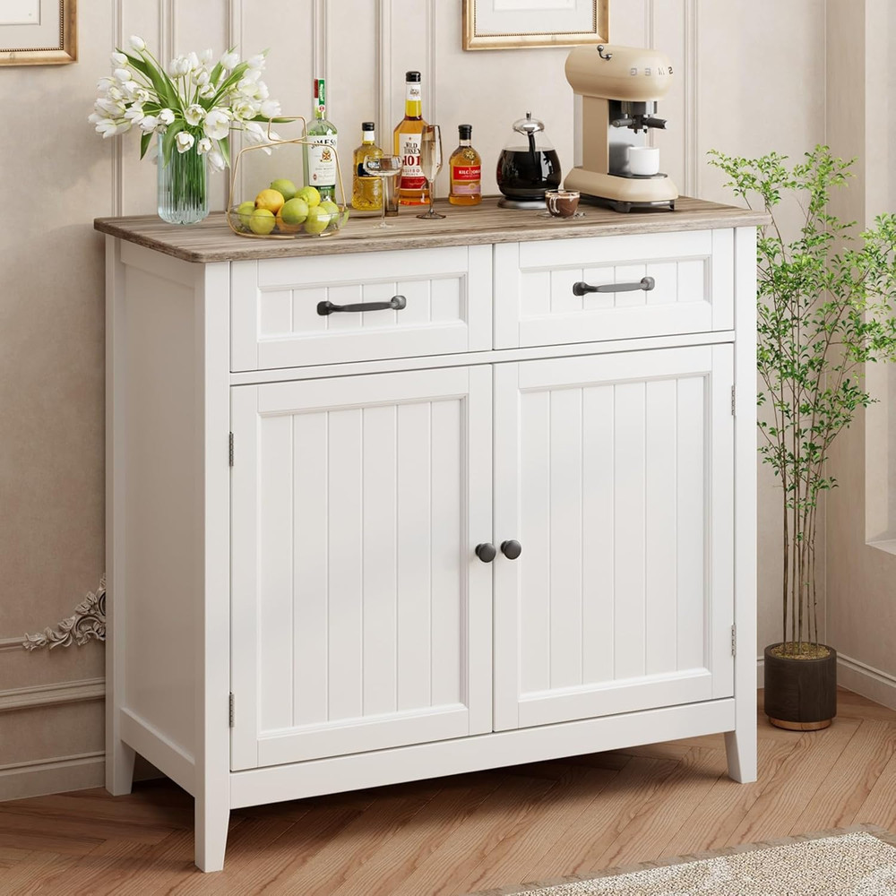 Modern Grey Kitchen Sideboard Buffet Cabinet with Adjustable Shelves