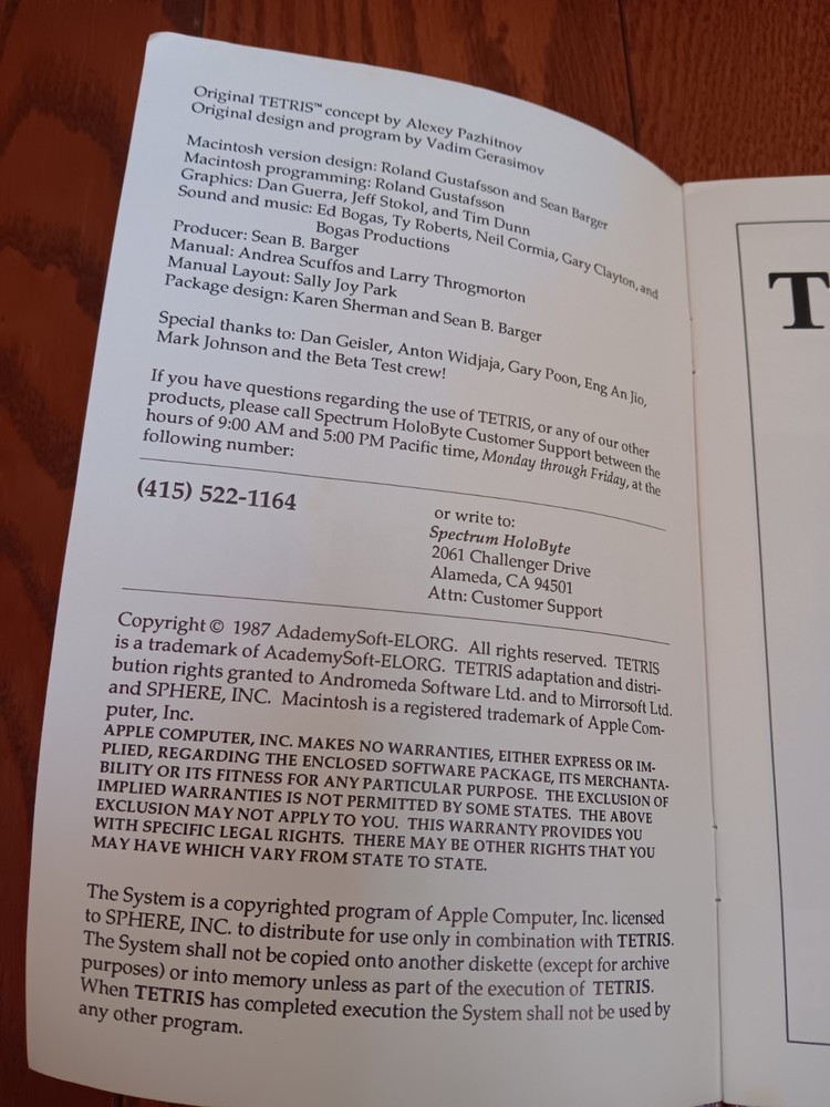 Tetris The Soviet Challenge Macintosh Version Manual