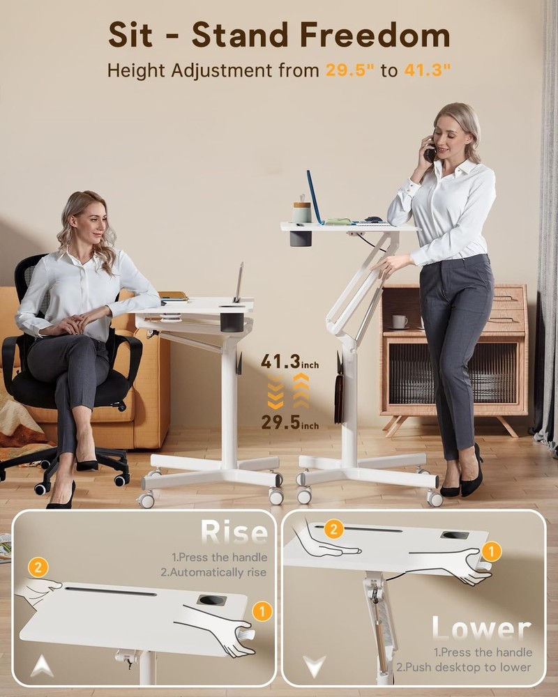 JOY worker Mobile Standing Desk, 28 inch Small Height Adjustable Rolling Lapt...
