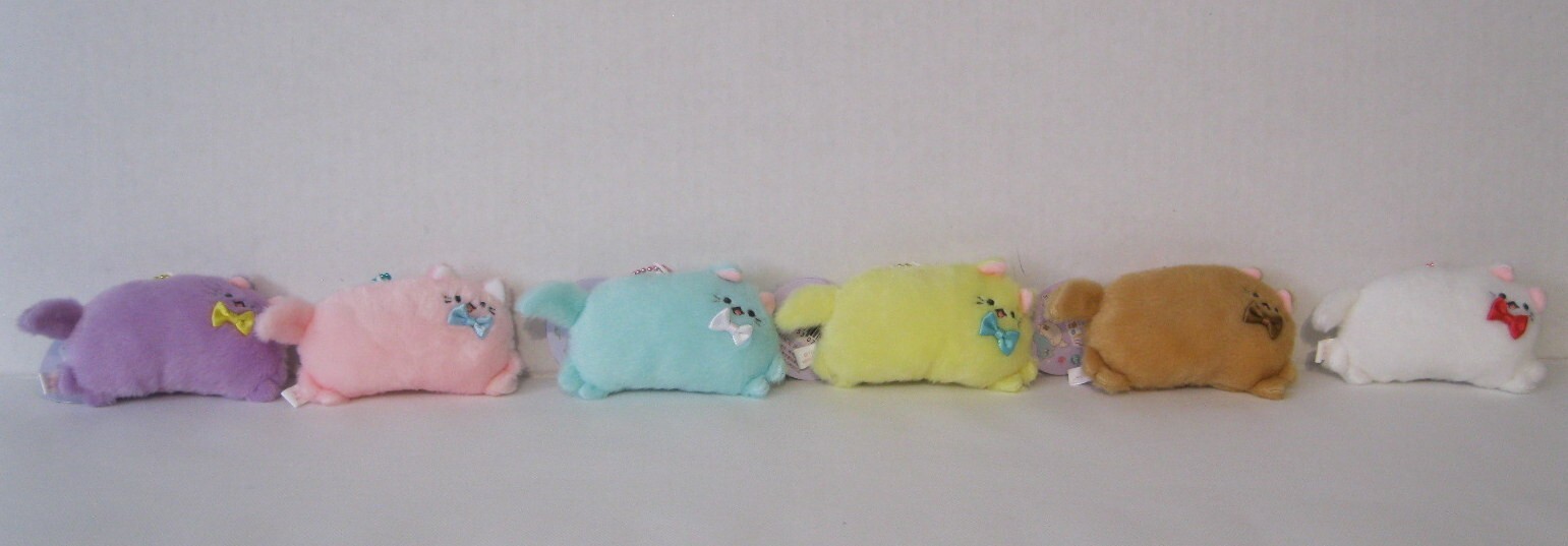 New 6 Complete Set Yell Nyakkoron Pukyui Cat Plush Keychain Squeaky Sound 5" L