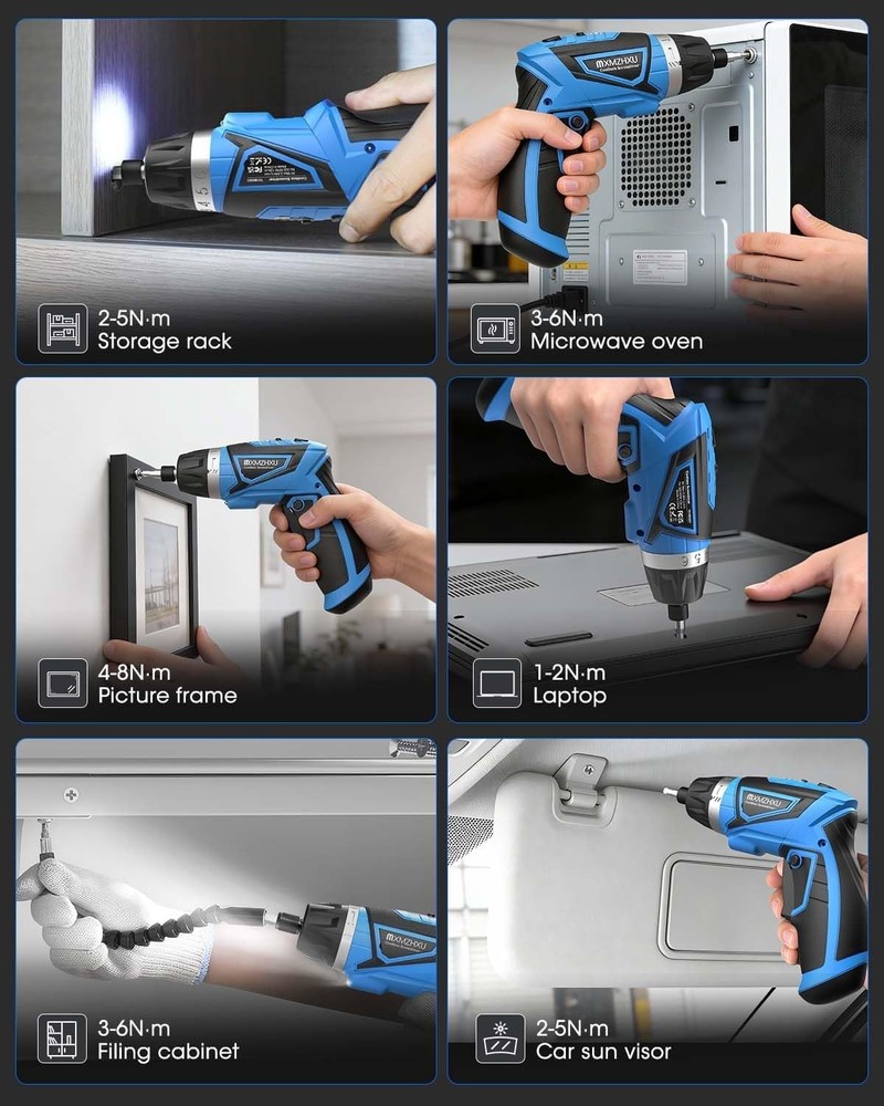 Powerful 8V Electric Screwdriver with 6+1 Torque Settings & LED Light