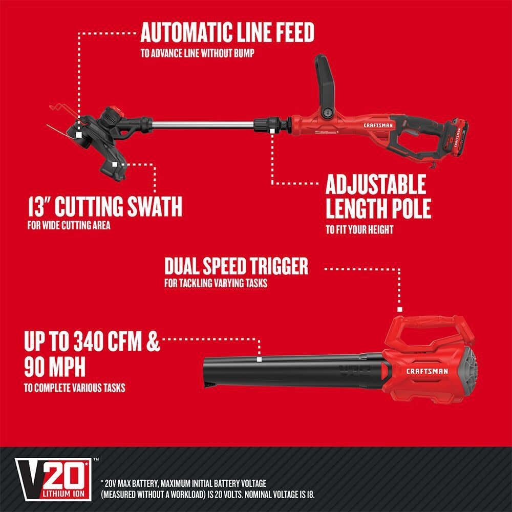 CRAFTSMAN V20* WEEDWACKER String Trimmer & Blower Combo Kit