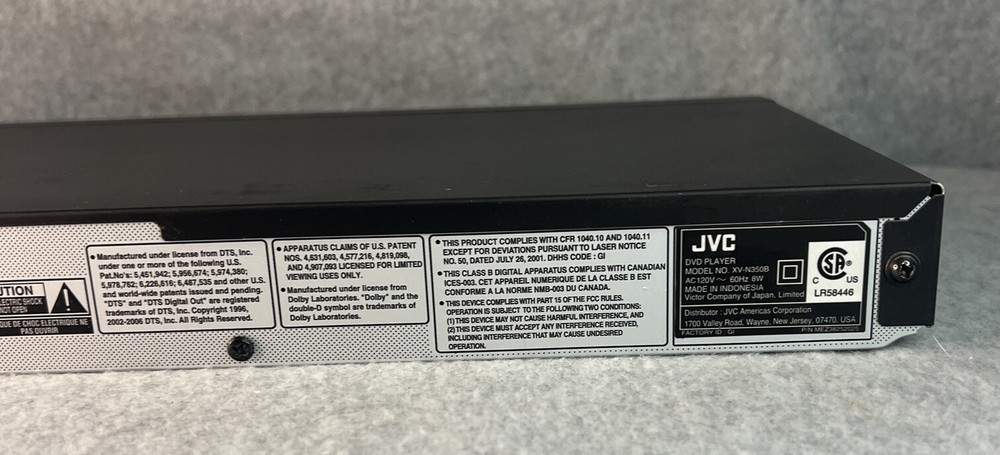 JVC DVD Player + Remote Control XV-N350 Black Tested EUC