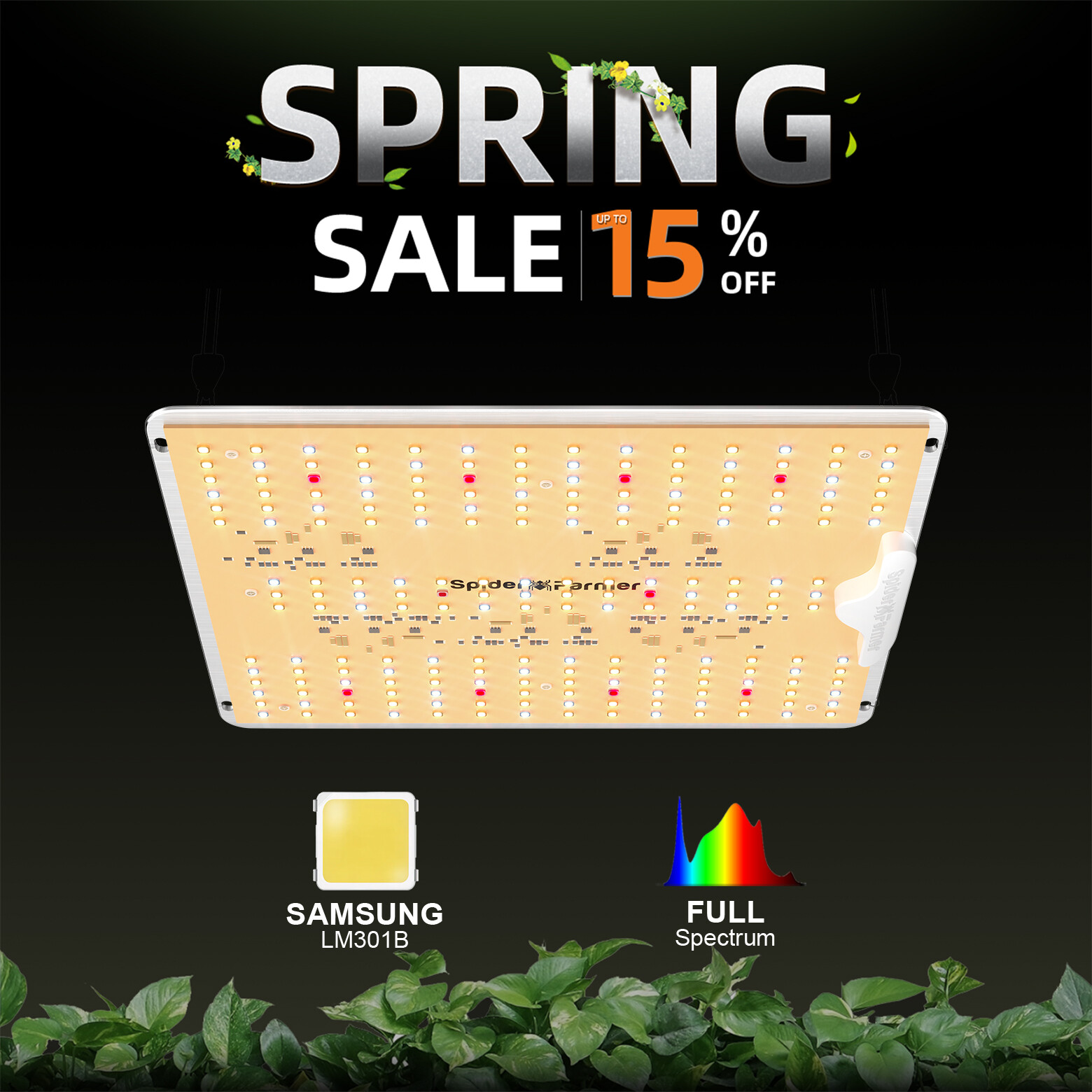 Spider Farmer SF1000D Full Spectrum LED Grow Light, Used