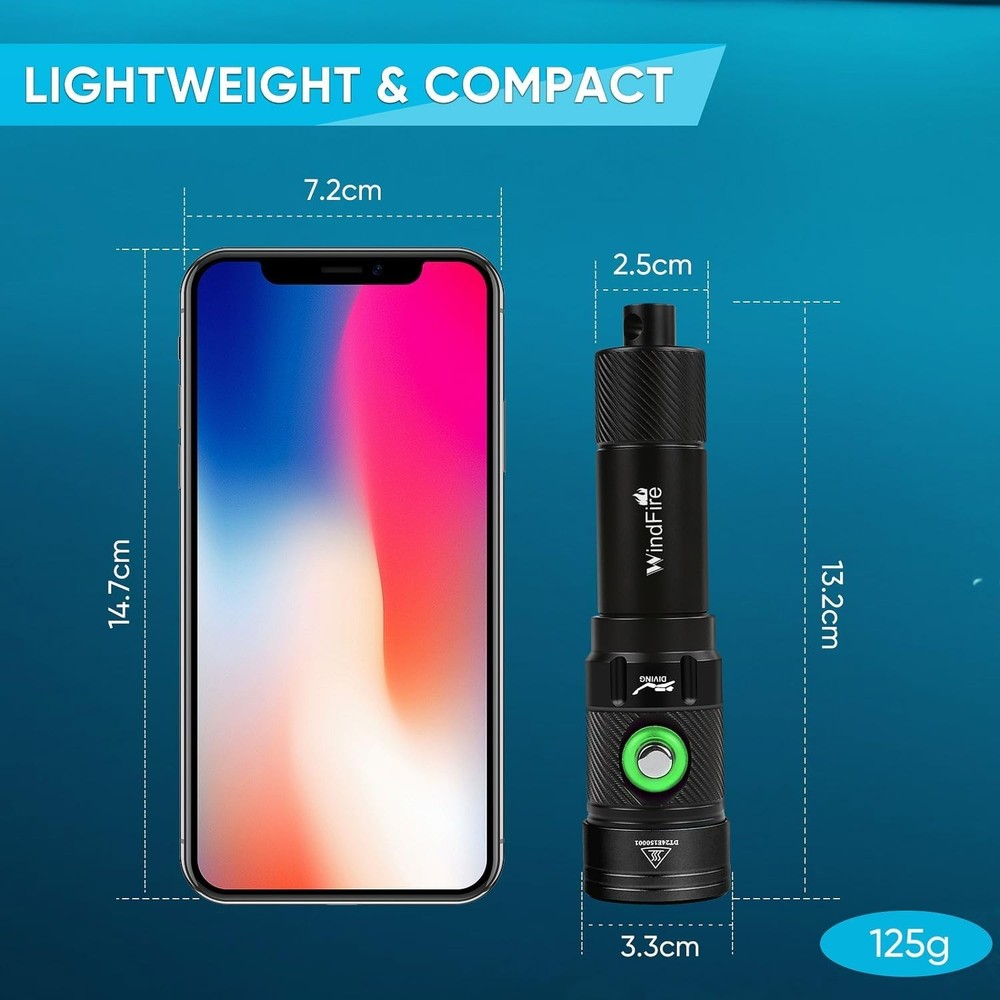 WindFire Dive Lights Scuba Diving Flashlight, Waterproof 262 ft Underwater