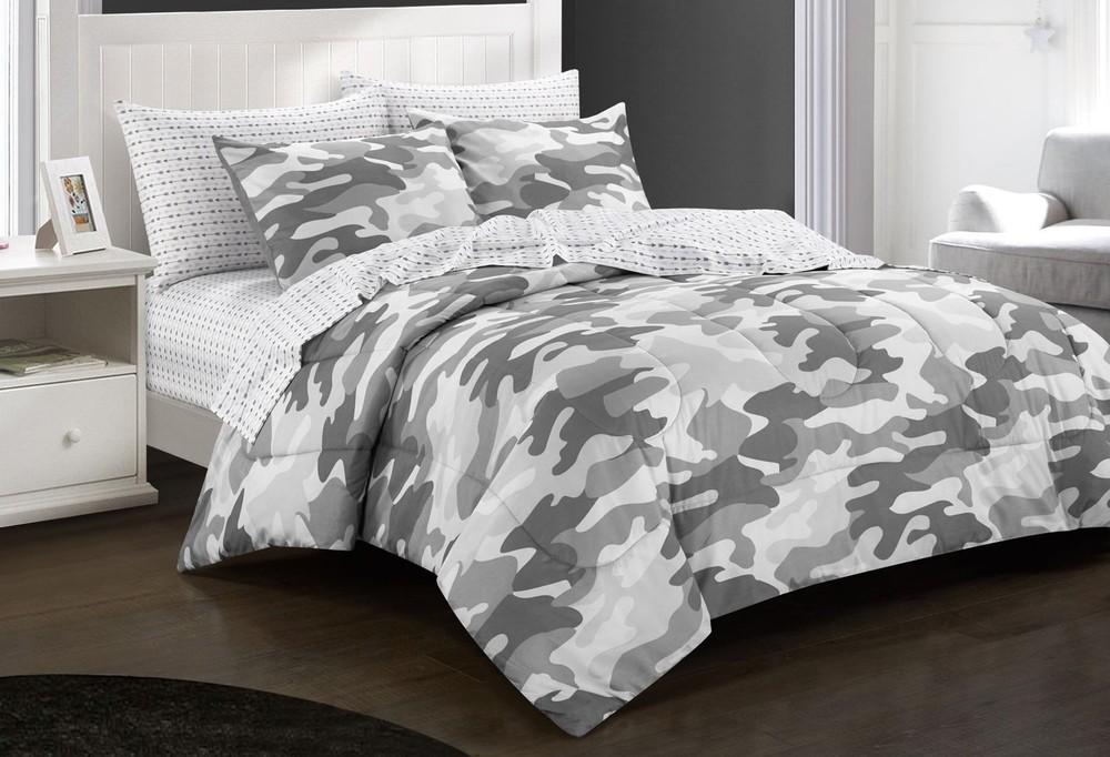 Gray Camouflage Bed in a Bag Full Multicolor Polyester