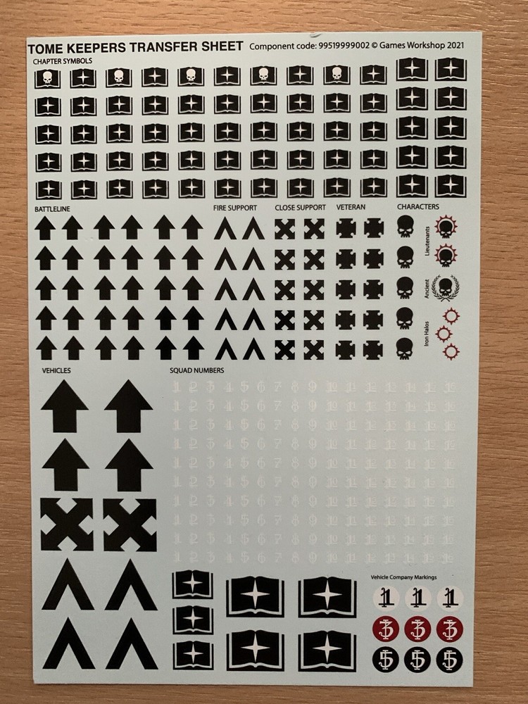 Warhammer 40k - Tome Keepers Transfer Sheet - Space Marines - Games Workshop