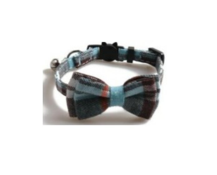 Check Plaid Cat Collar Breakaway - Bow tie Leopard Removable Kitten Silver Bell